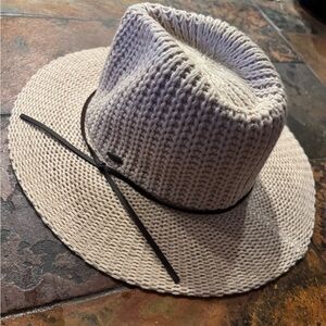 Stylish Knit Beige Hat with Black Band